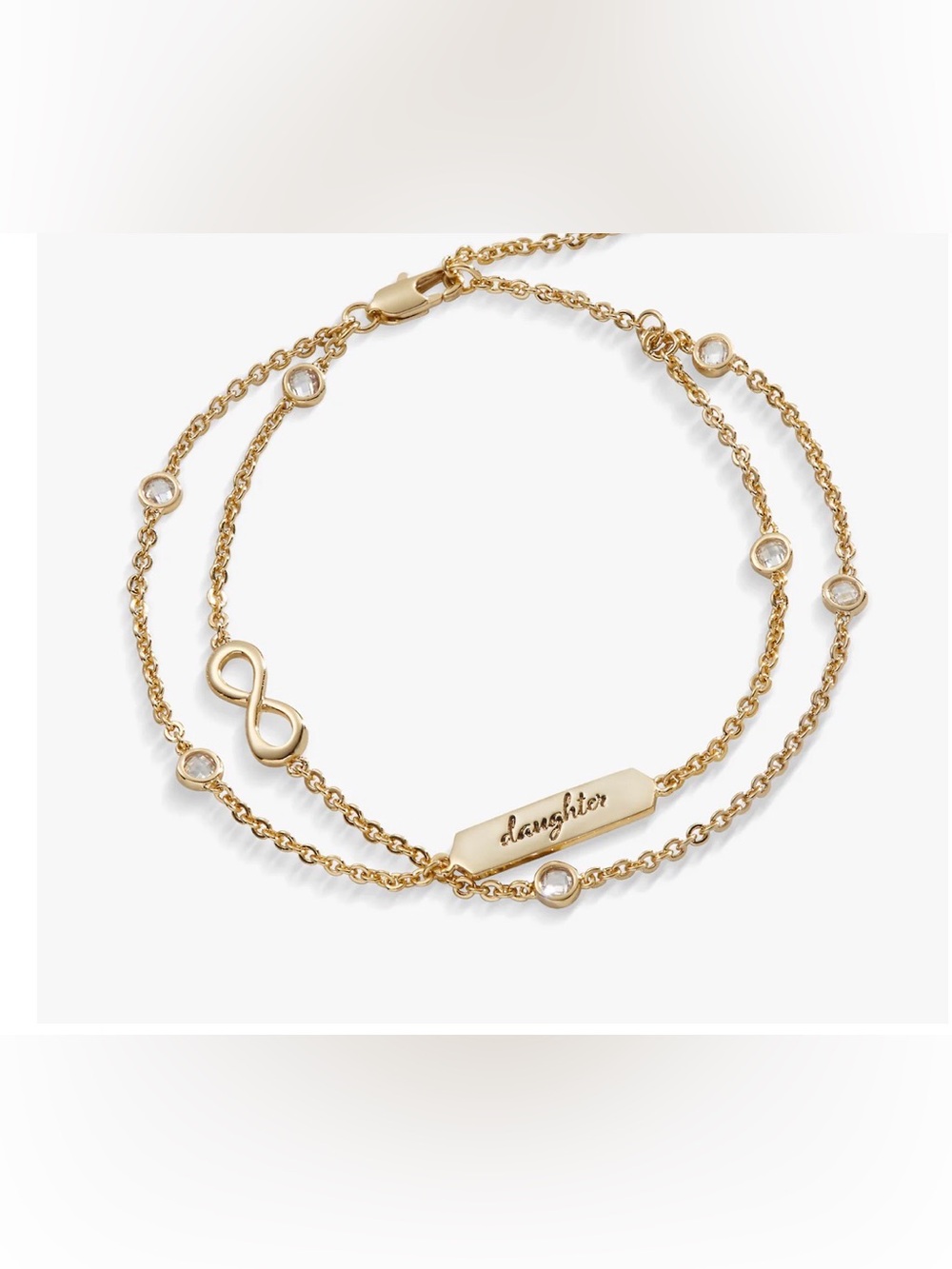 Alex and Ani Gold Double-Strand Bracelet with 'daughter' Bar and Infinity Charm